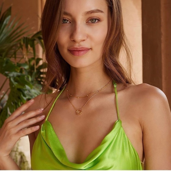 GOLD 18k Gold Plated 2pc Beaded Necklace with Circle Pendant Necklace - Picture 2 of 4